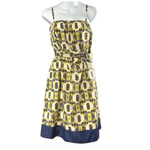 Ted Baker Retro Gold and Blue Atomic Print Mini Dress